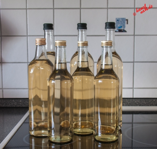 Das Ergebnis - Holunderblütensirup in Flaschen abgefüllt Das Ergebnis - Holunderblütensirup in Flaschen abgefüllt